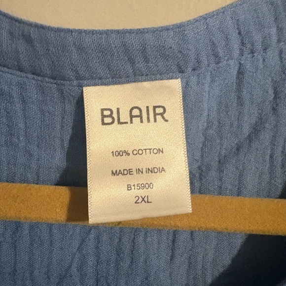 Blair Blue Textured Cotton Button-Front  Summer Casual Tunic Shirt Top - Picture 3 of 9